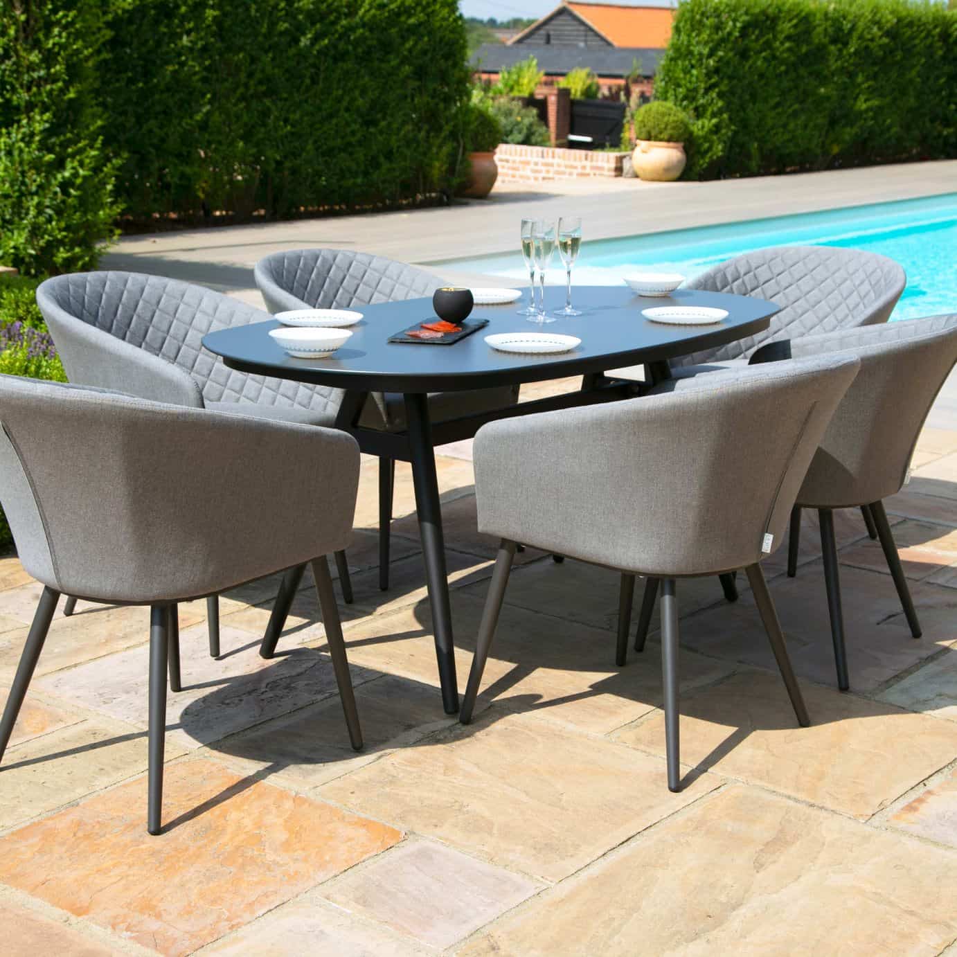 Aluminium and Fabric 6 Seat Oval Dining Set #colour_flanelle
