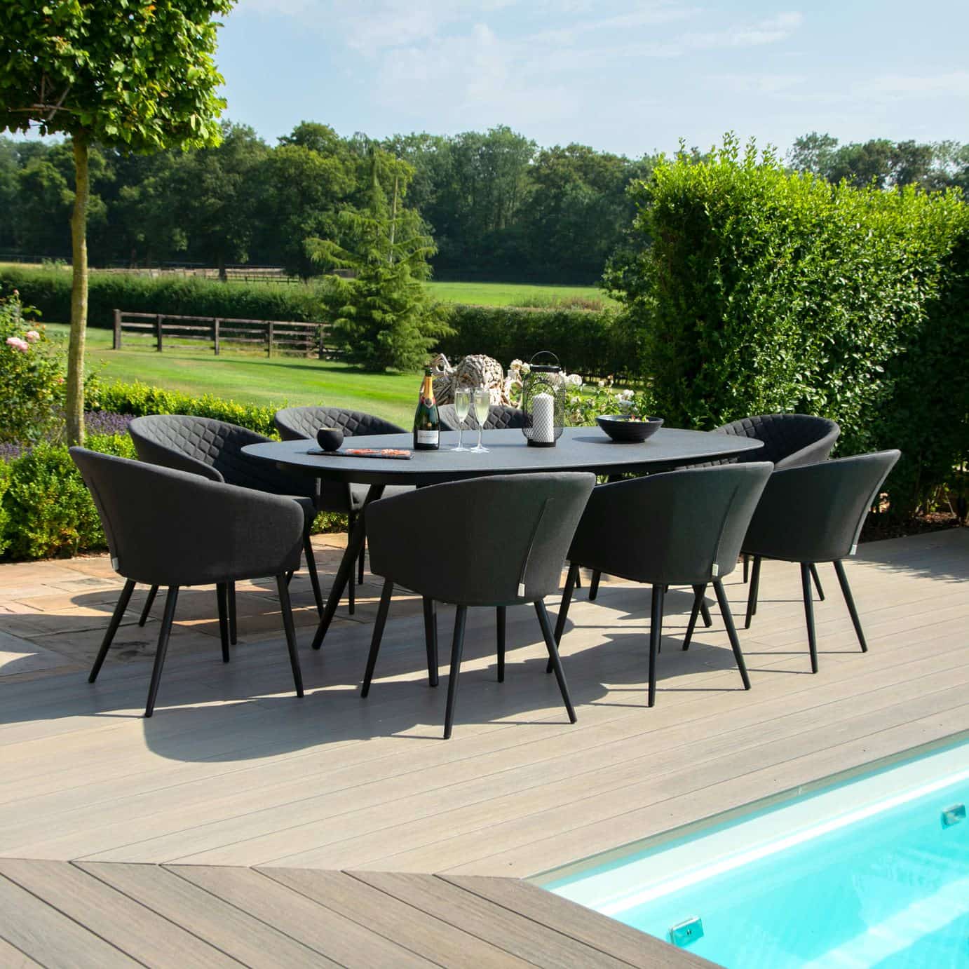 Aluminium and Fabric 8 Seat Oval Dining Set #colour_charcoal