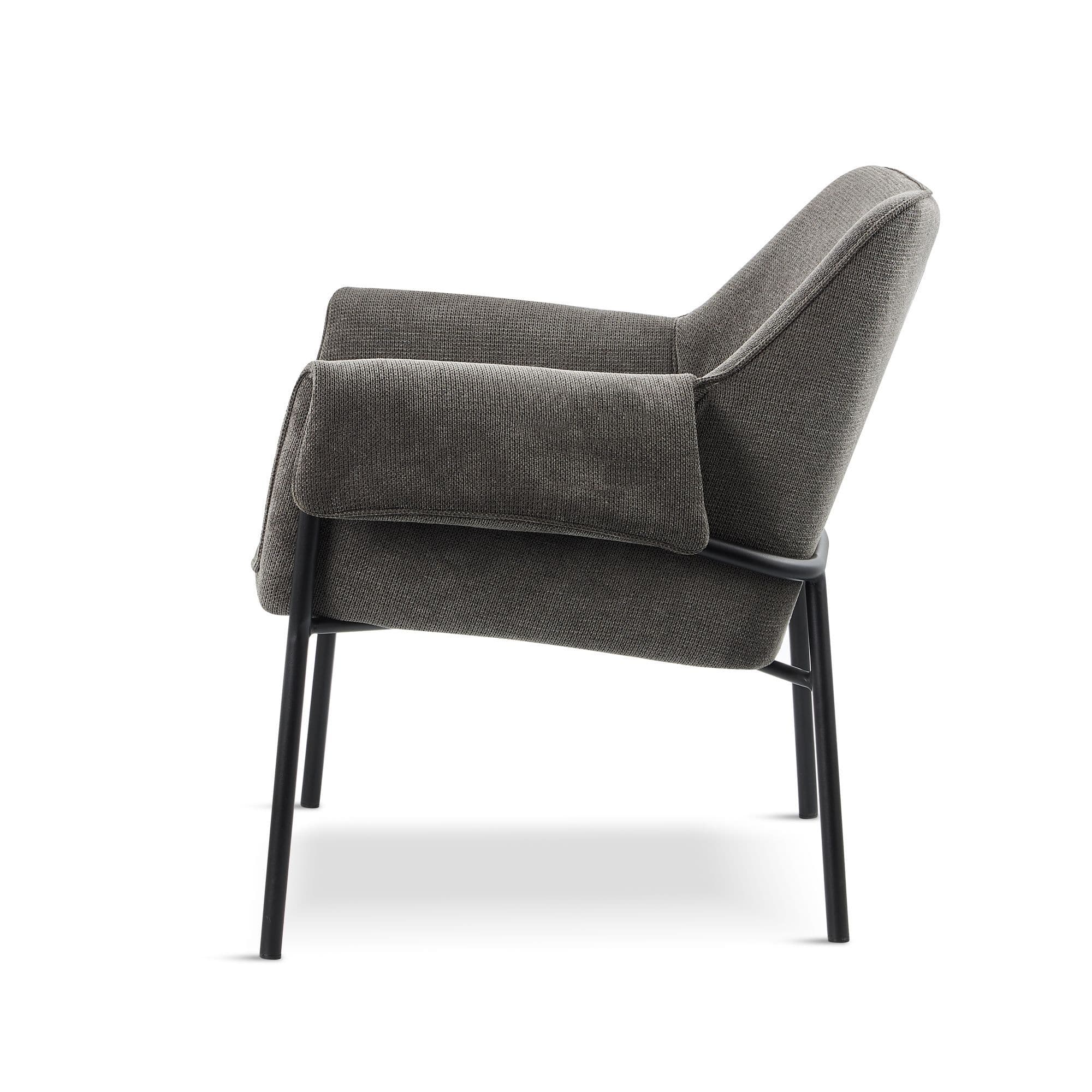 winged grey armchair with black metal legs