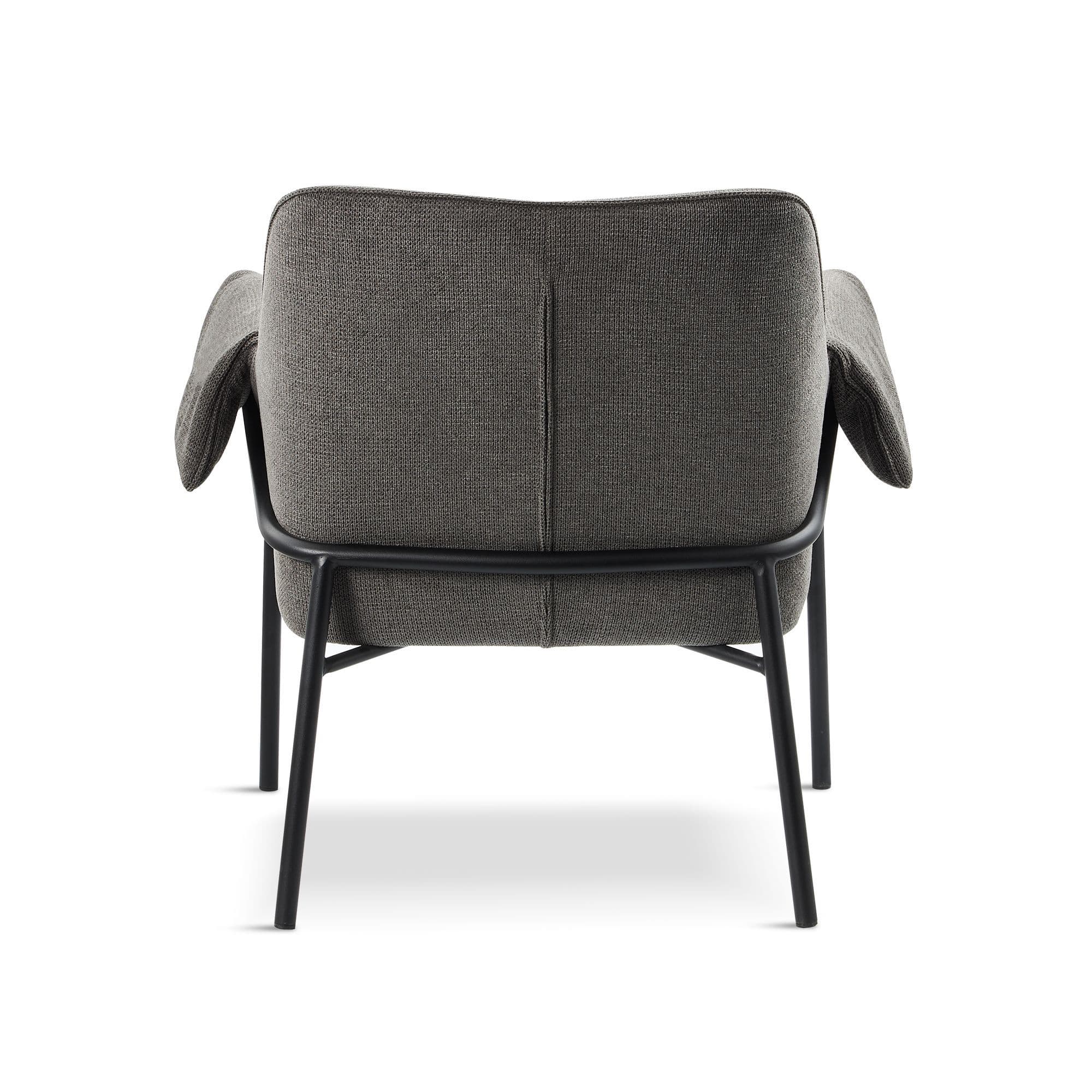 winged grey armchair with black metal legs