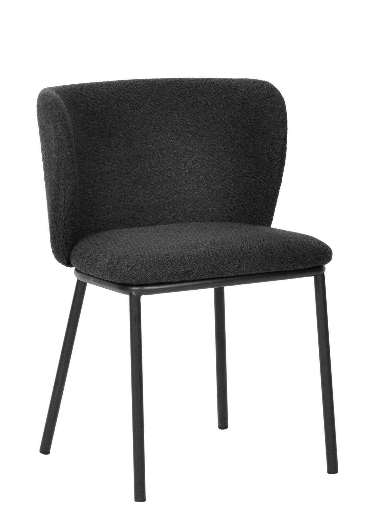 Set of 2 Dark Grey Dining Chairs with Black Metal Legs
