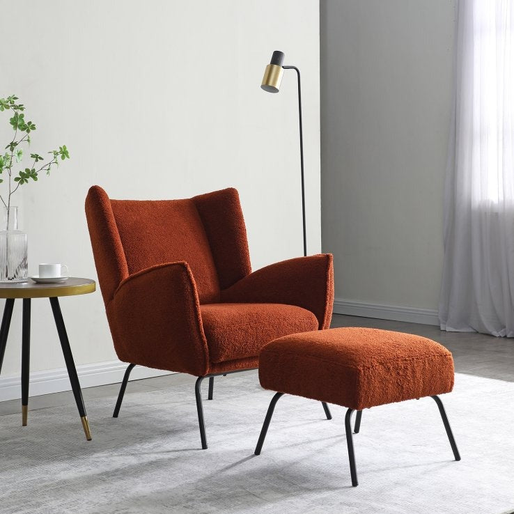 Orange Accent Chair & Footstool