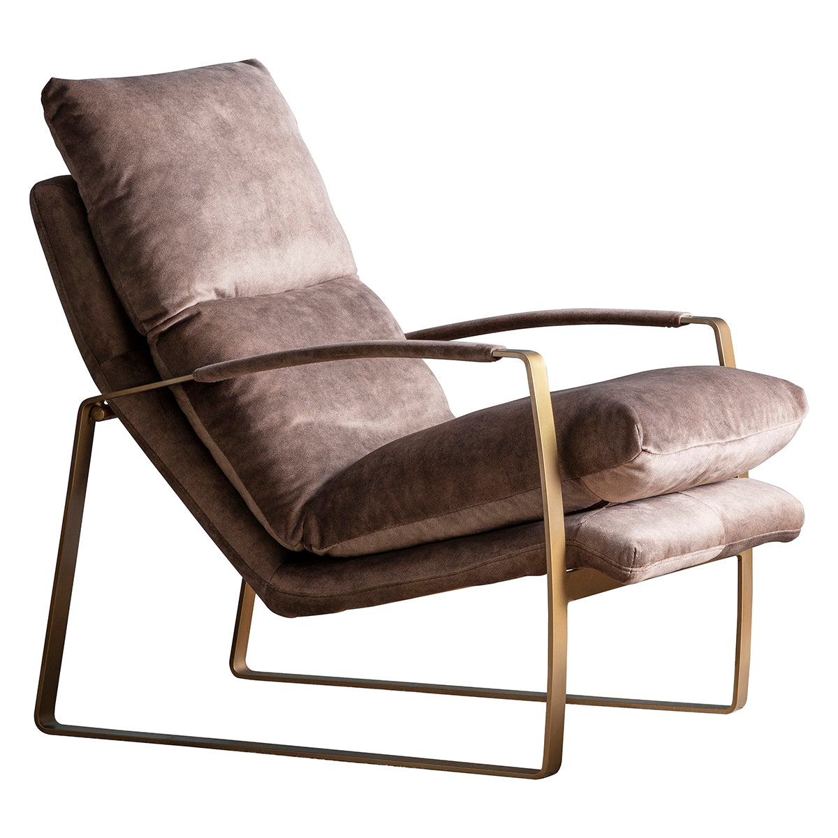 Brown Leather Lounger With Gold Metal Frame