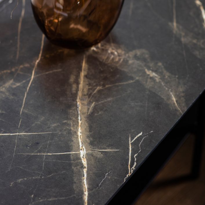 Large Black Marble Style Coffee Table With Black Iron Legs