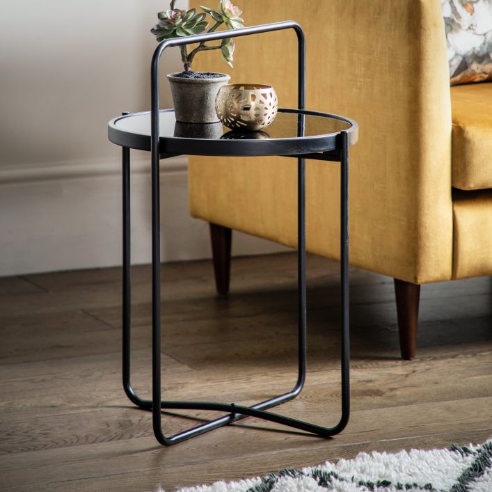 Black Iron Side Table With Glass Top
