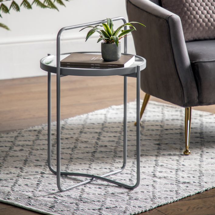 Grey Iron Side Table With Glass Top