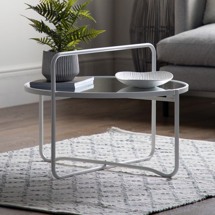 White Iron Coffee Table With Glass Top