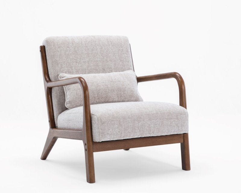 wooden frame natural chenille accent chair