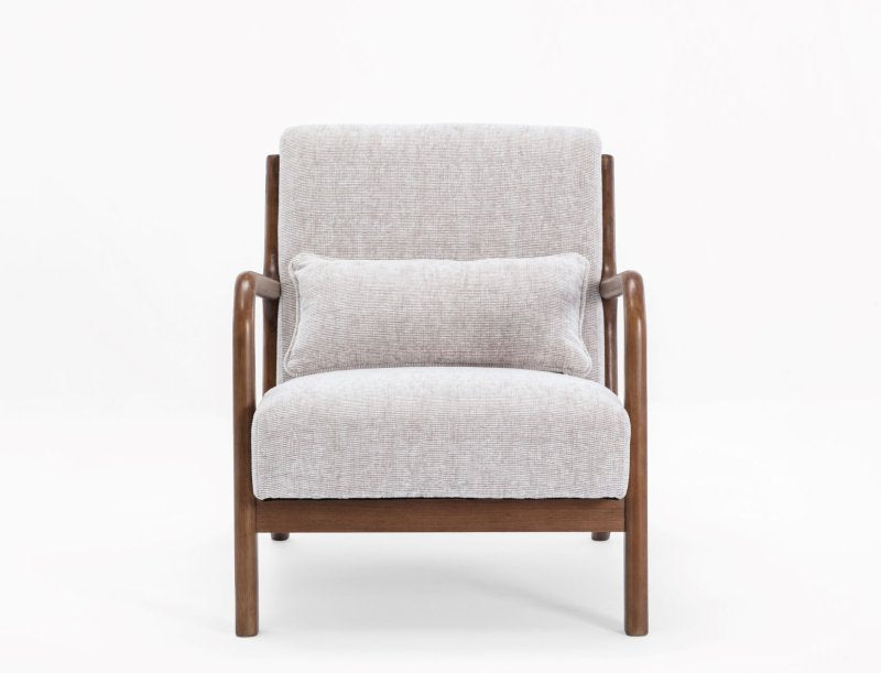 wooden frame natural chenille accent chair