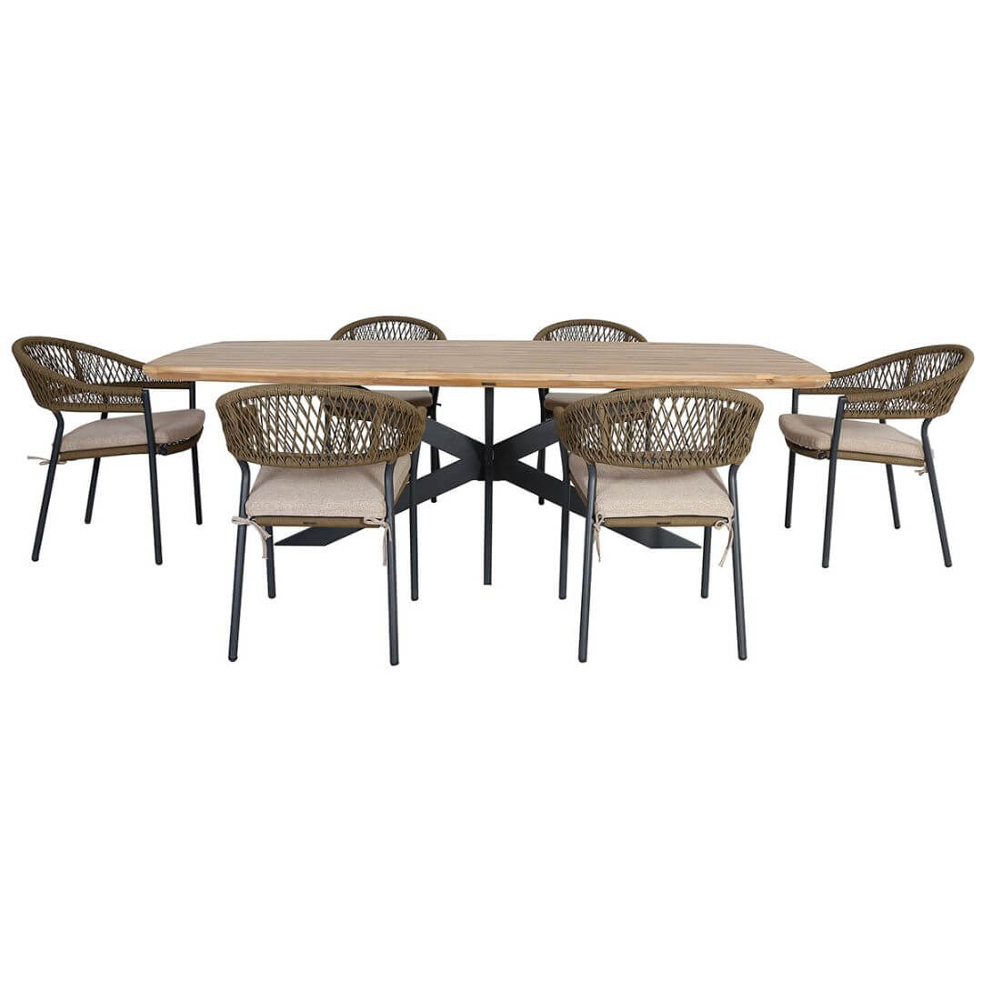 Rope 6 Seat Oval Dining Set with Interchangeable Cushion Covers