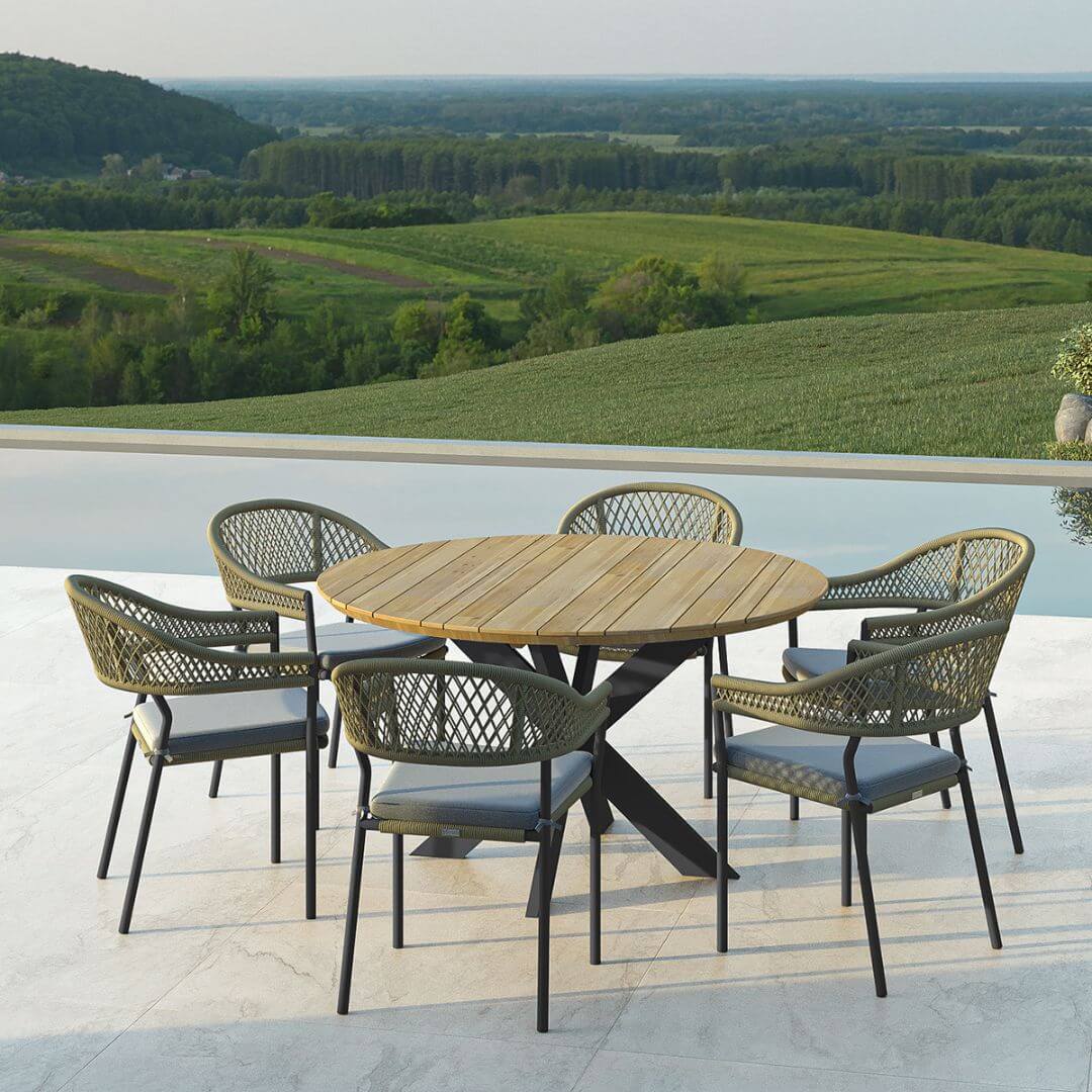 Bali 6 Seat Round Fixed Dining Set with Interchangeable Cushion Covers