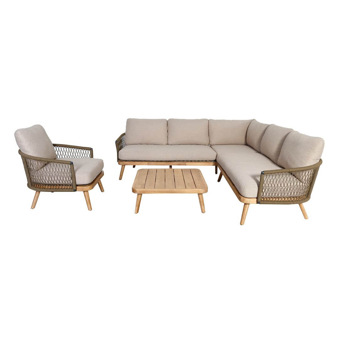 Bali Corner Sofa Set with Lounge Chair and Interchangeable Cushion Covers