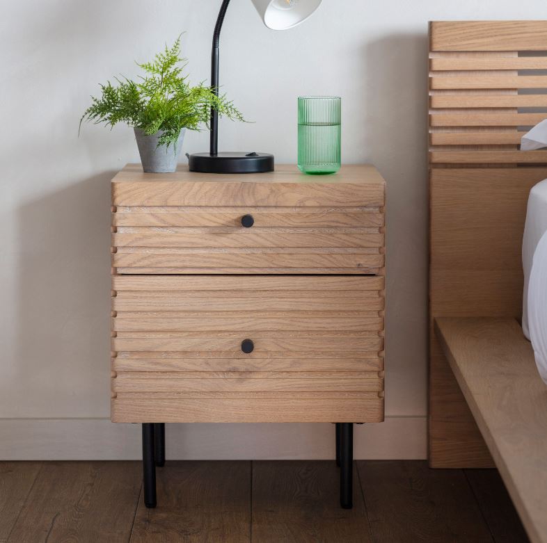 Oak Slatted Bedside ATM Living