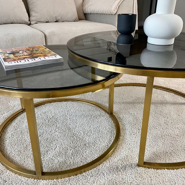 Brushed Gold, Smoked Glass  Nesting Tables.