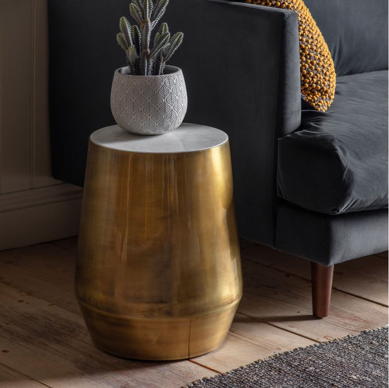 Brass & White Marble Side Table