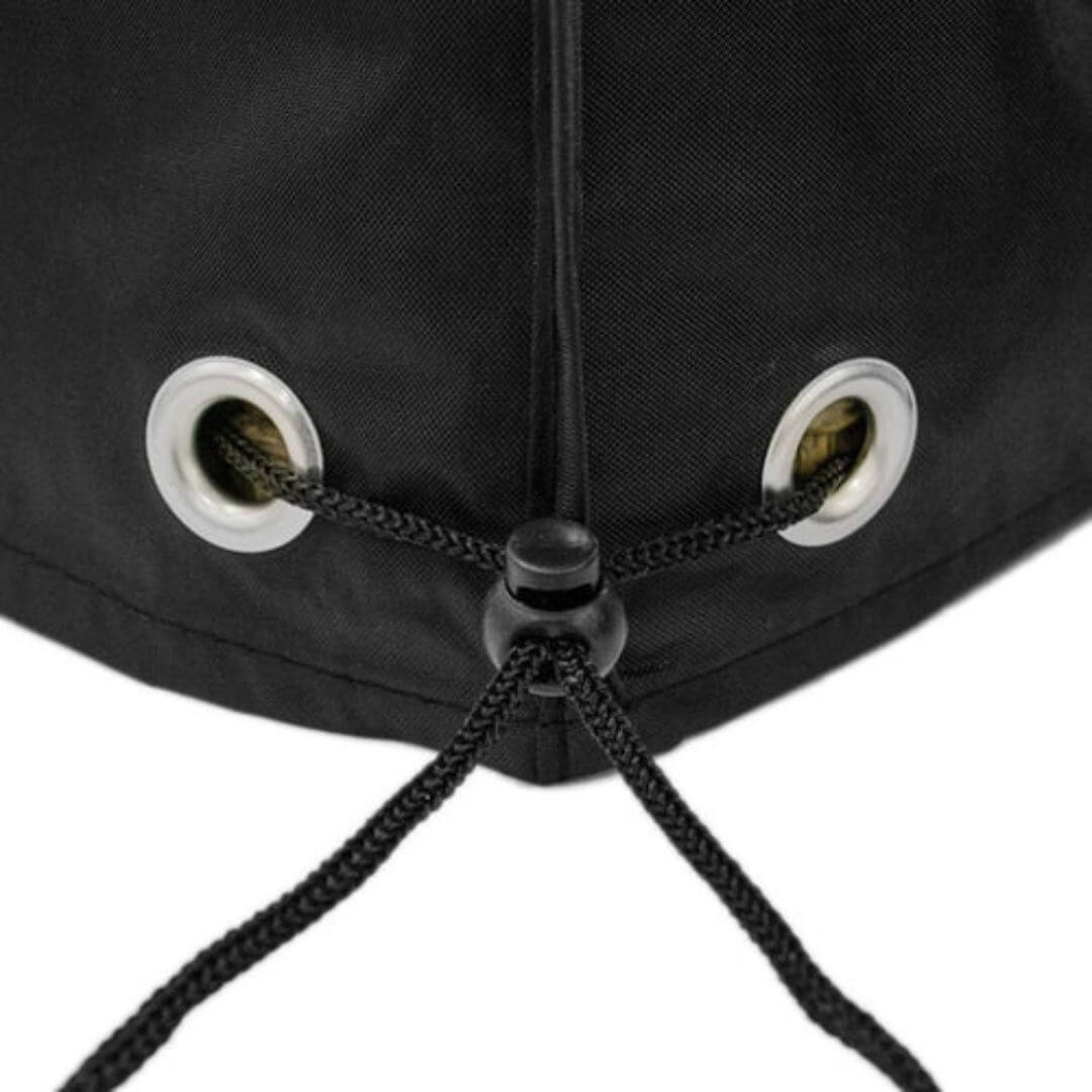 Close up of a furniture cover with a drawstring.