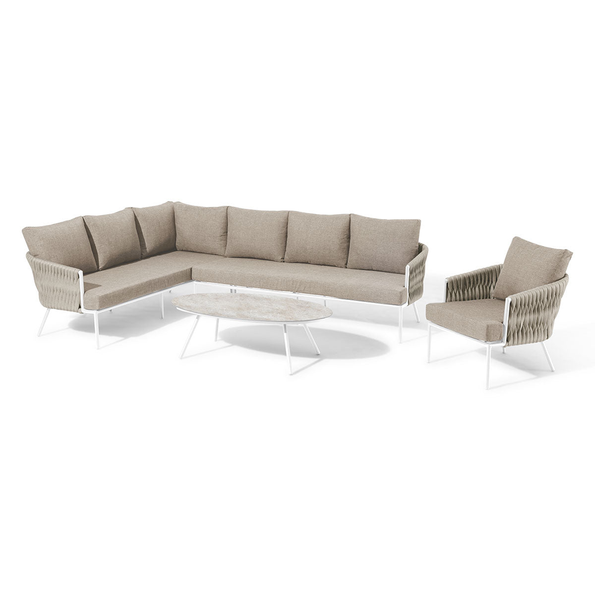 Marina Corner Sofa Set Sandstone / Beige Rope and Aluminium Outdoor Furniture #colour_sandstone