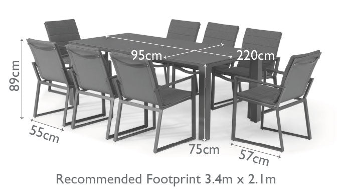 Aluminium 8 seat rectangle dining set #colour_grey