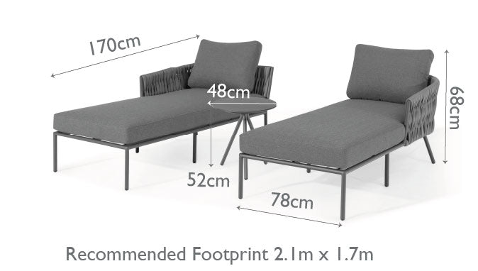 Marina Sunlounger Set with Side Table Charcoal Rope and Aluminium Outdoor Furniture