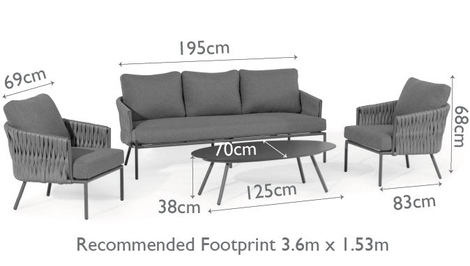 Marina 3 Seat Sofa Set Charcoal Rope and Aluminium Outdoor Furniture