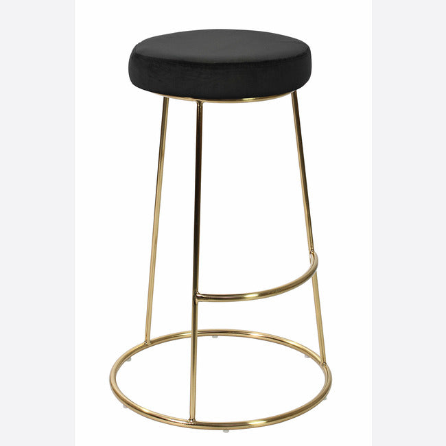 Black velvet bar stool with gold frame base #colour_black