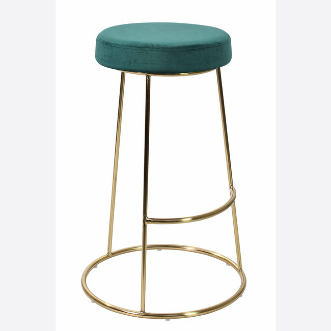 Teal velvet bar stool with gold frame base #colour_teal