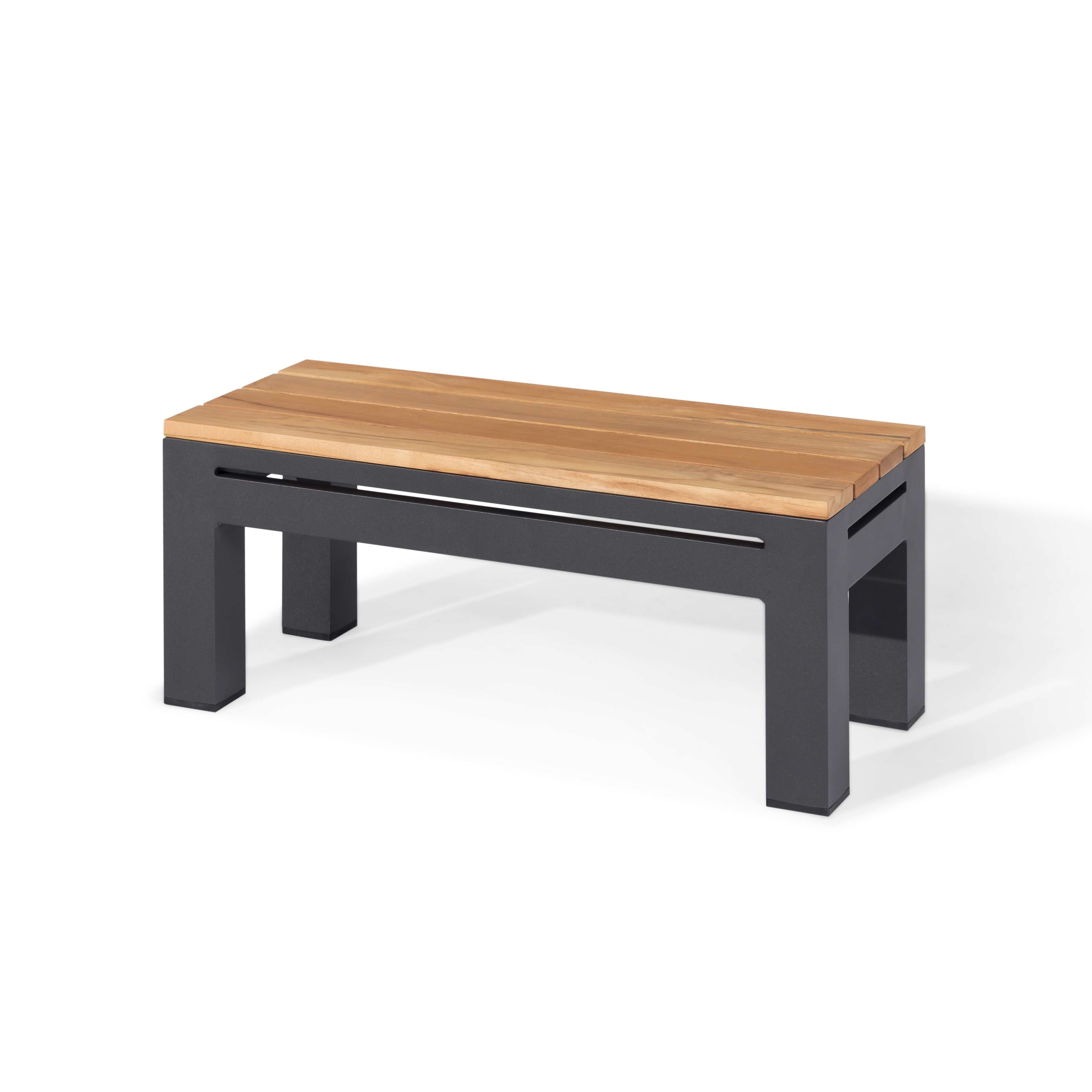Aluminium rectangular side table with teak table top #colour_charcoal