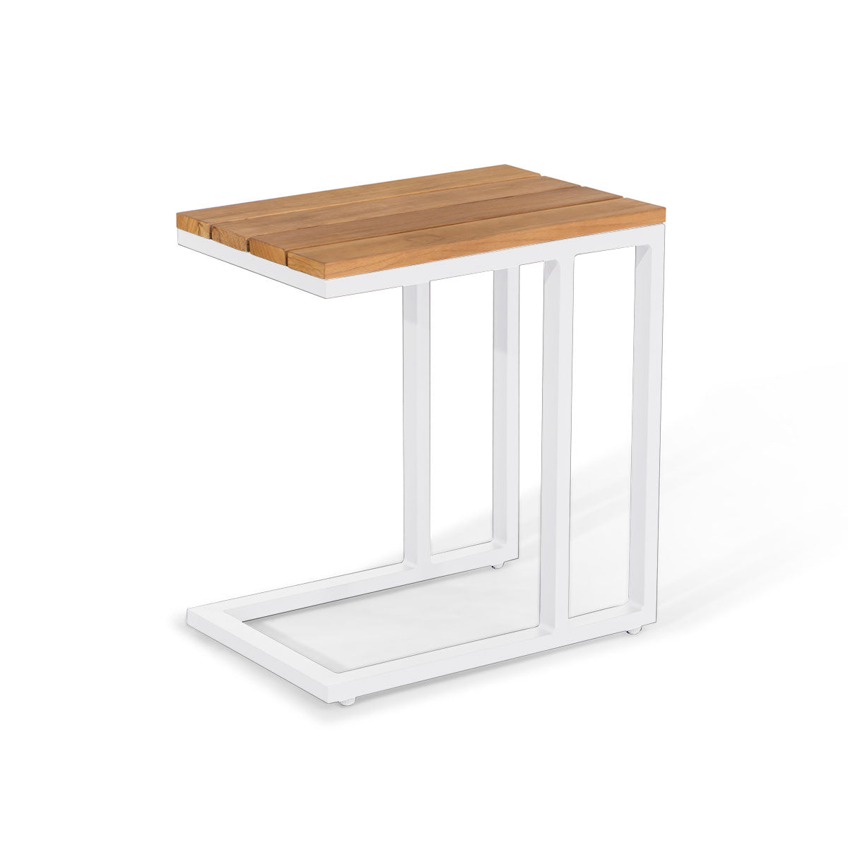Aluminium u-shaped side table with teak table top #colour_white