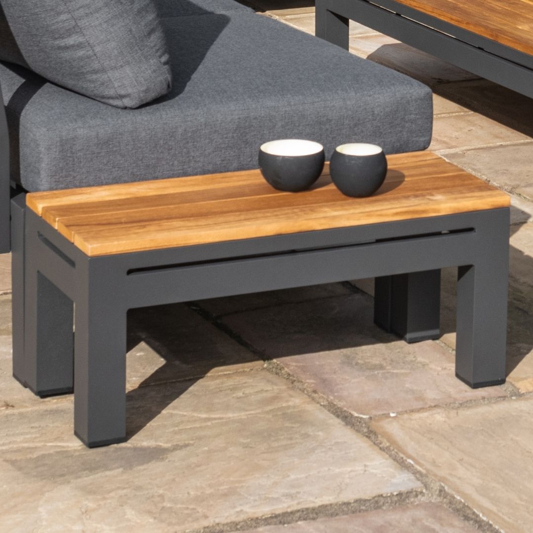 Aluminium rectangular side table with teak table top #colour_charcoal