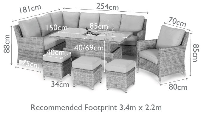 Oxford Corner Dining Set with Armchair, Ice Bucket and Rising Table