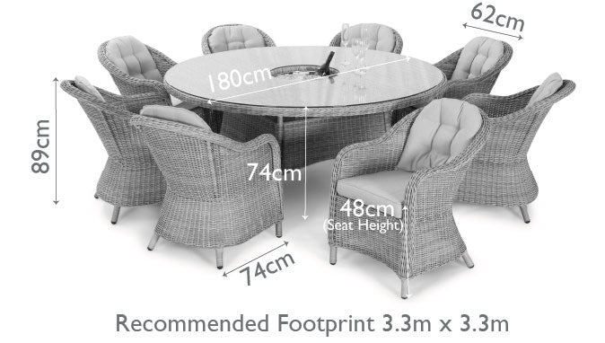 Oxford 8 Seat Round Ice Bucket Dining Set with 
Heritage Chairs and Lazy Susan