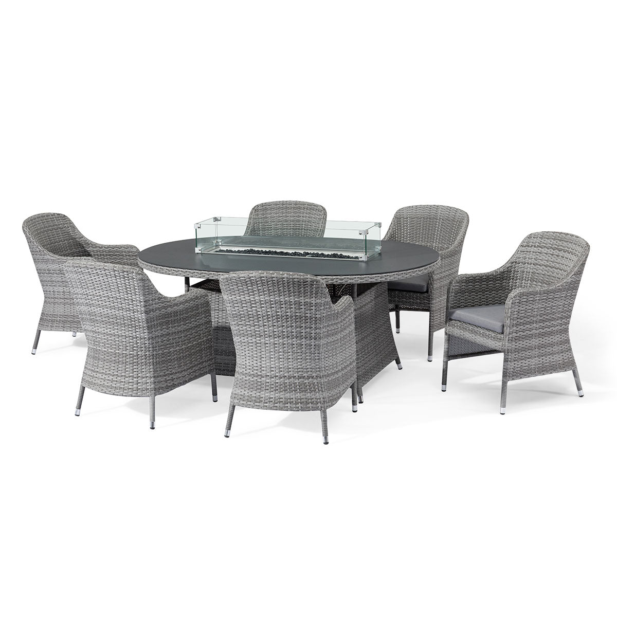 Santorini 6 Seat Oval Rattan Dining Set - With Fire Pit Table