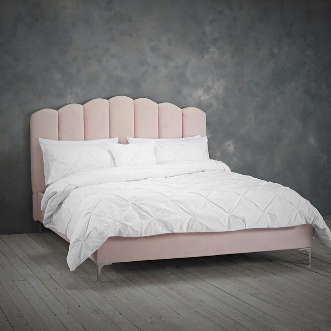 Pink velvet fabric shell headboard bed