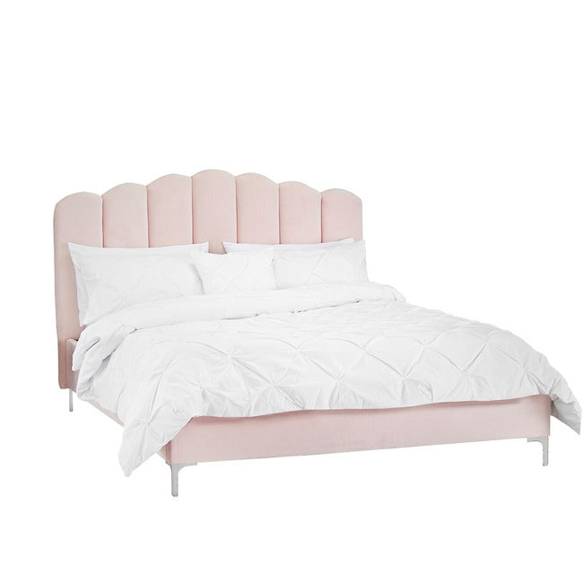 Pink velvet fabric shell headboard bed