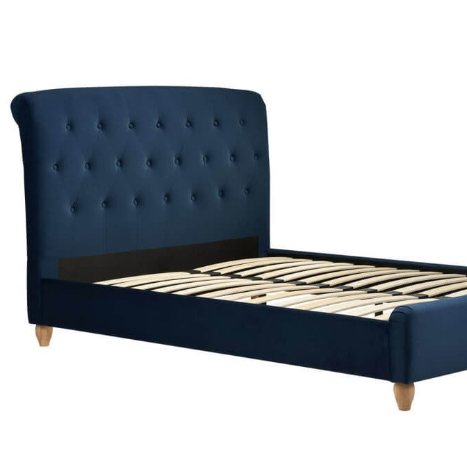 Blue fabric bed