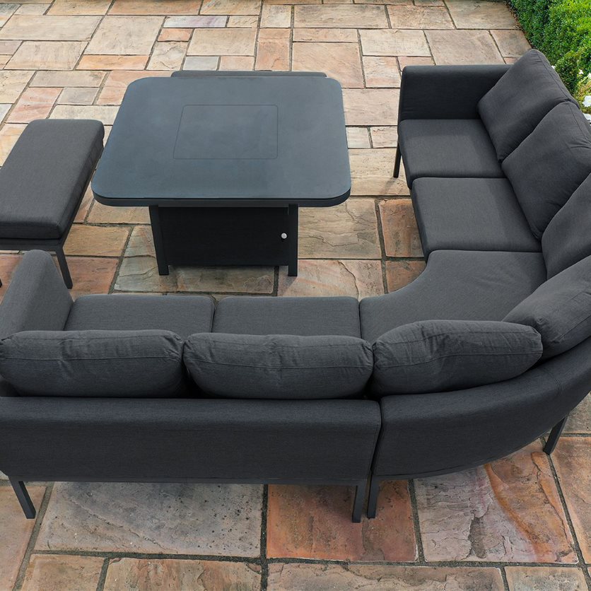 square corner dining set with firepit table #colour_charcoal