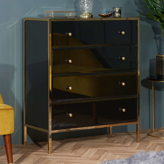 black and gold 4 drawer chest 