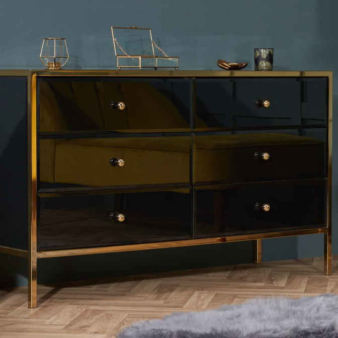 black and gold 6 drawer chest 