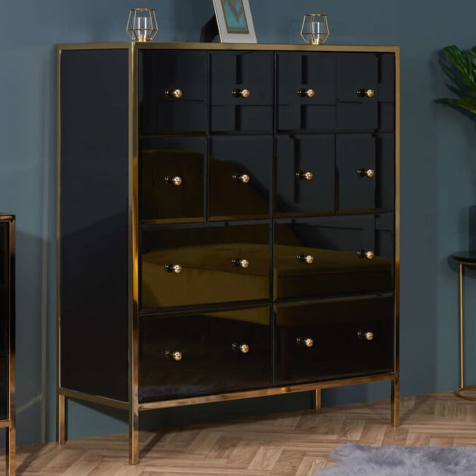 black and gold 12 merchant drawer chest