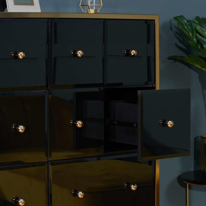 black and gold 12 merchant drawer chest