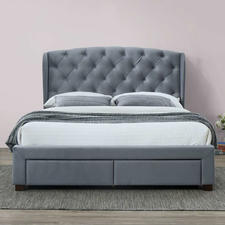 grey fabric bed