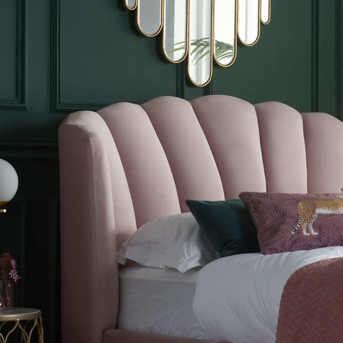 pink fabric ottoman bed