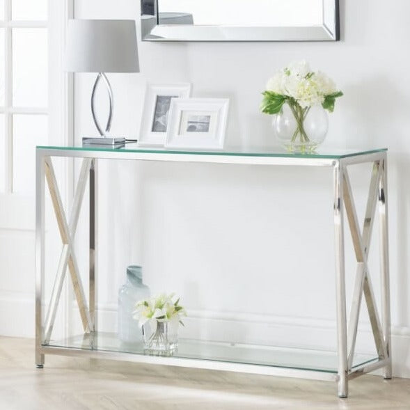 Silver Crossed Console Table