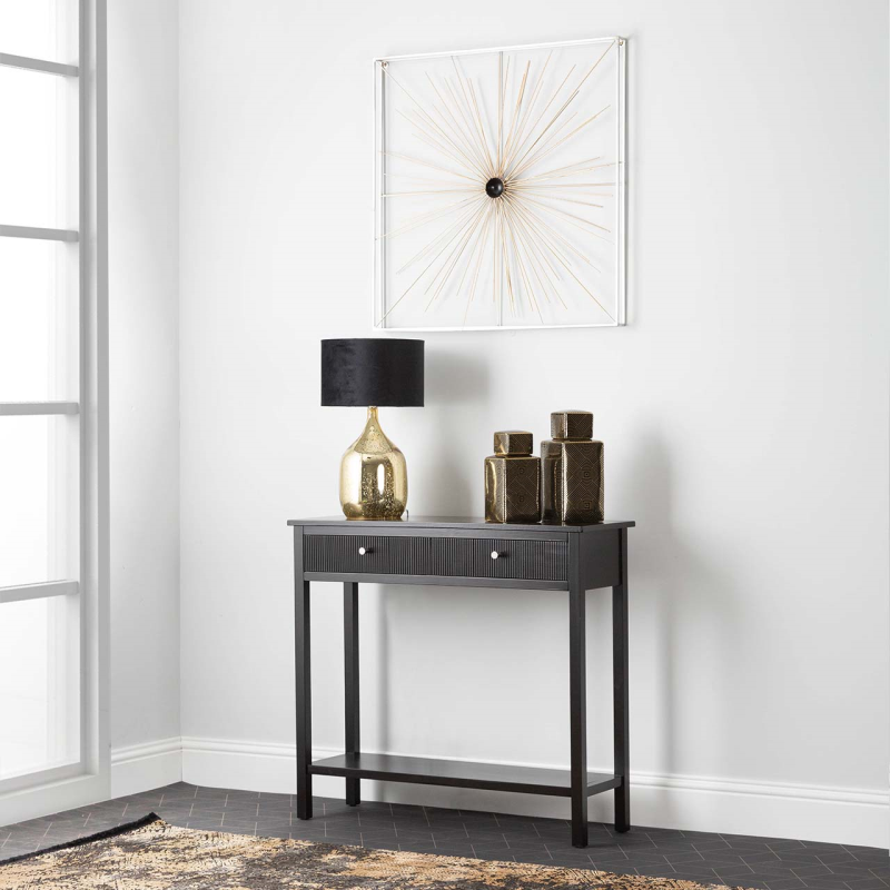 Black wood finish 2 drawer console table.