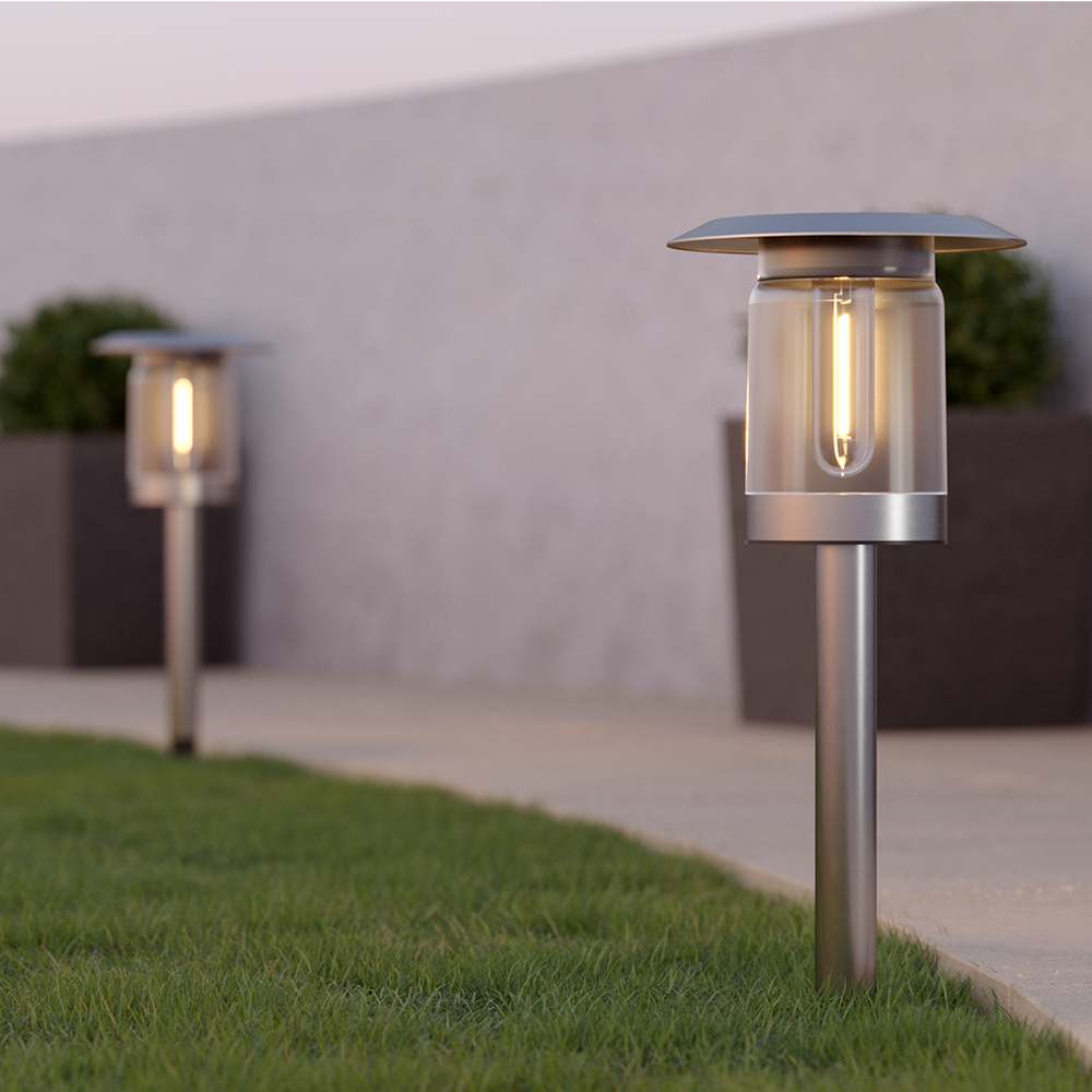 Stainless Steel Solar Garden Post Lights (Set of 2)
