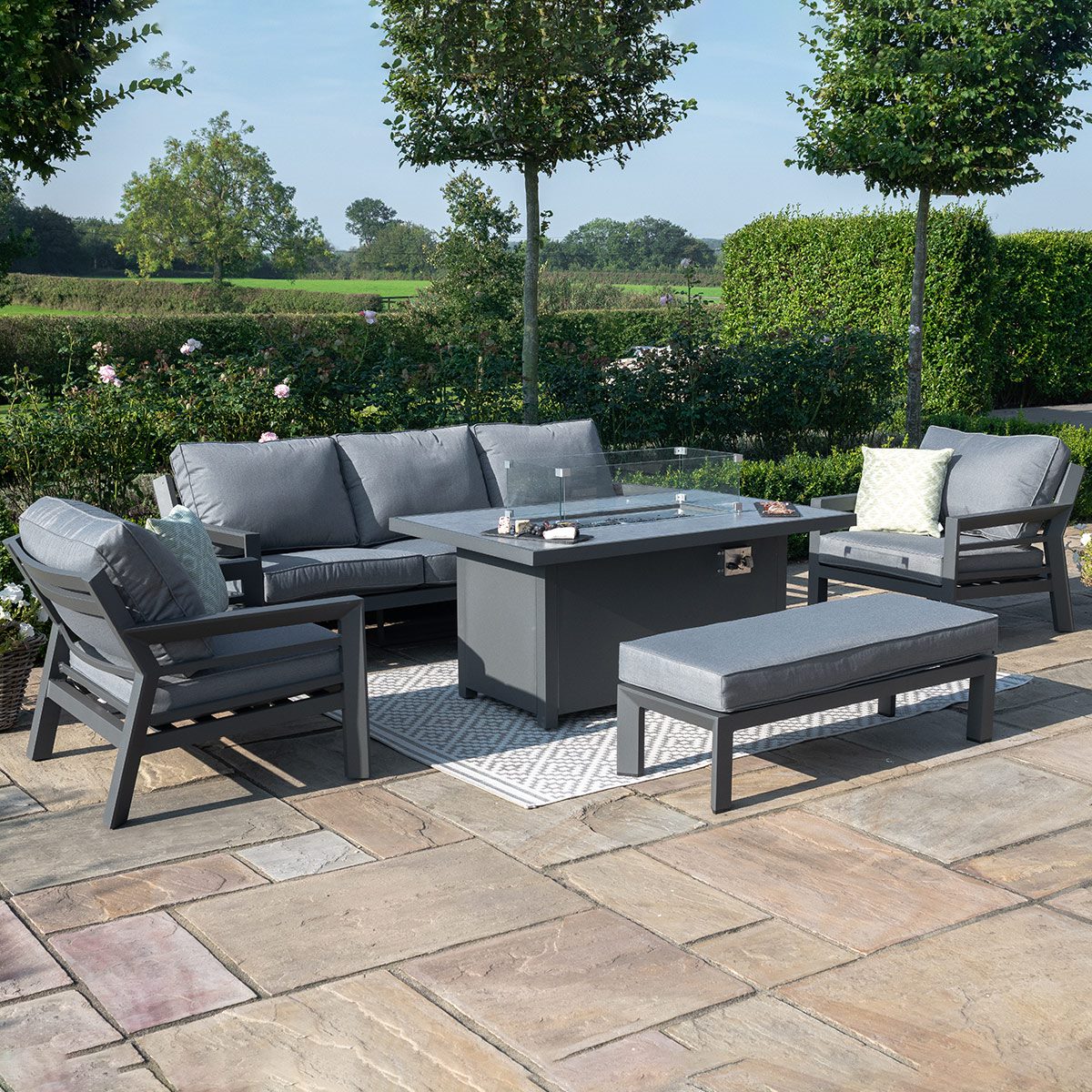 3 Seat Aluminium Sofa Dining Set with Fire Pit Table #colour_grey