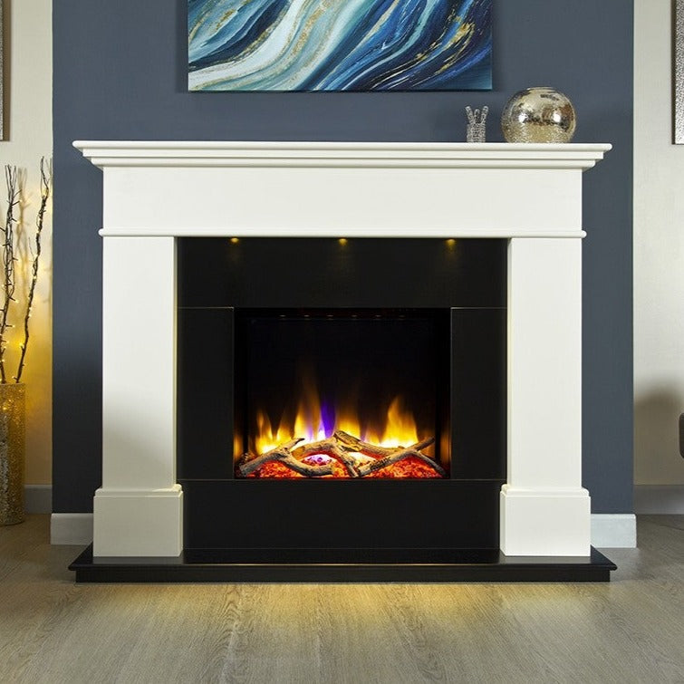 Ultiflame VR Adour Illumia 22" Electric Fireplace Suite - Black Hearth Smooth White