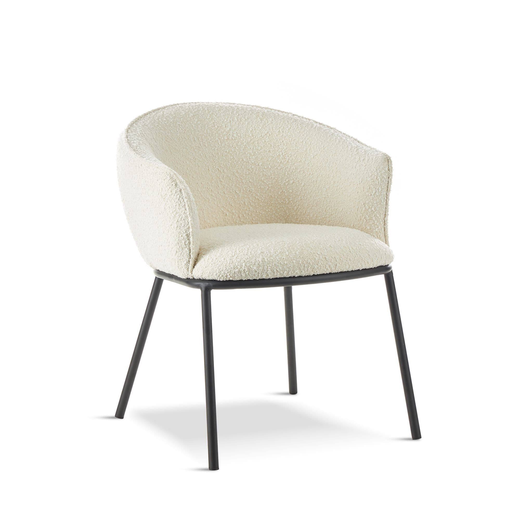 White Boucle Cup Dining Chair with Black Metal Legs