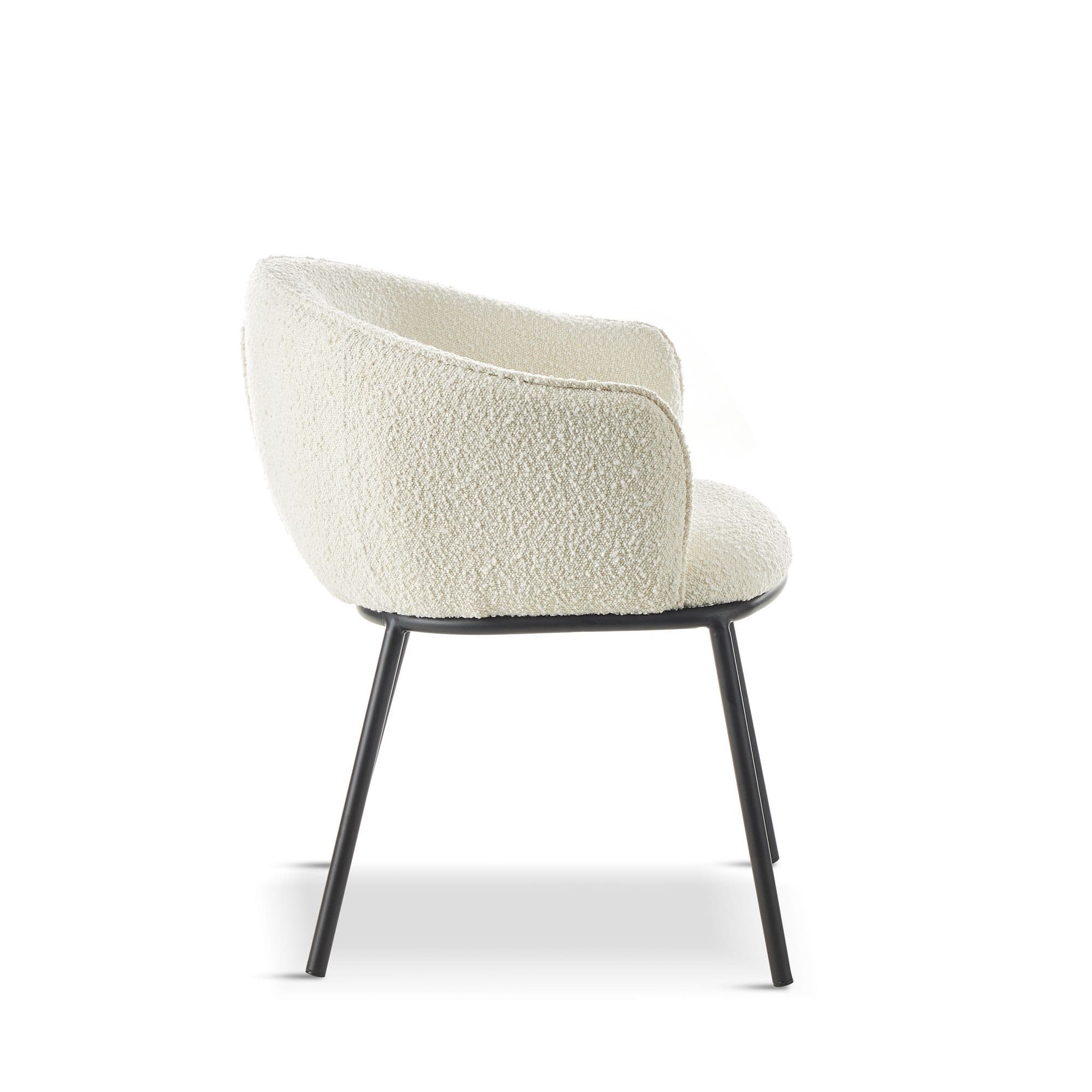 White Boucle Cup Dining Chair with Black Metal Legs